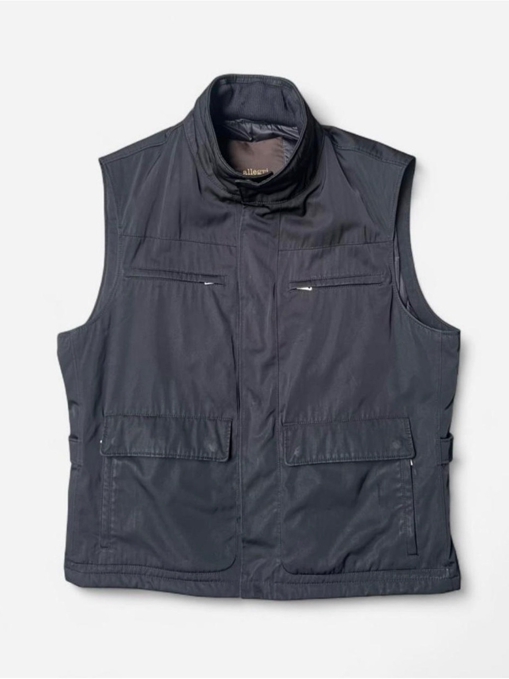 Allegri Milano black nylon utility vest with structured stand collar size L